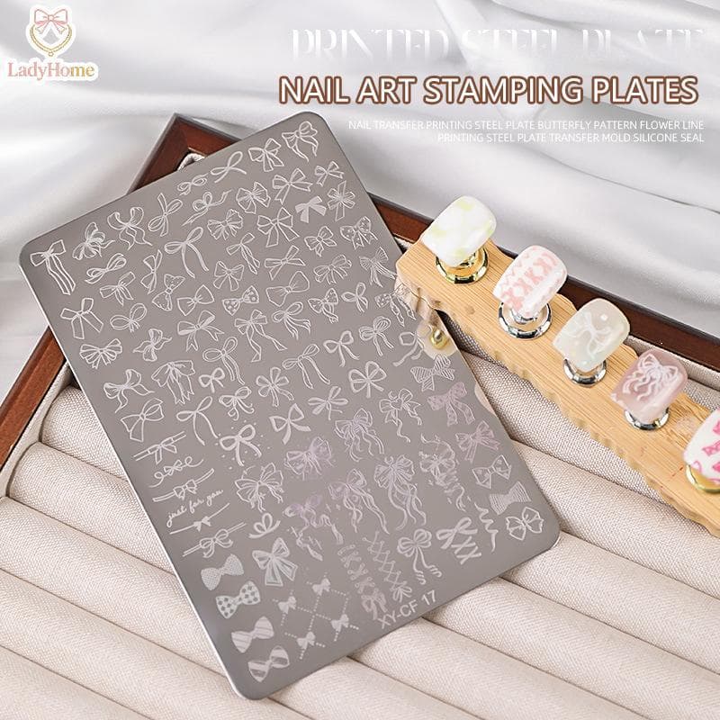 LADYH Diversos Fita Cinta Bowknot Gravata Placas De Carimbo De Unhas Modelo De Arte Do Prego Para DIY Decoração Estêncei