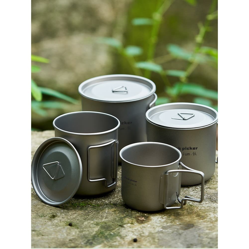 Copo de titânio de camada única portátil dobrável copo de água de titânio puro xícara de café ao ar livre copo de piquen