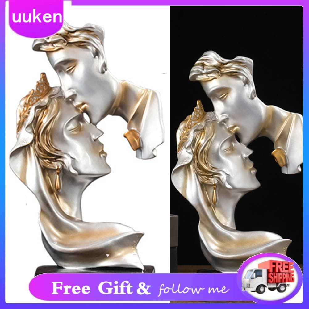 Uukendh Semme Requintado Casais Beijo Escultura Estatueta Decorativa de Amante de Beijo para Casa e Presente Cinza