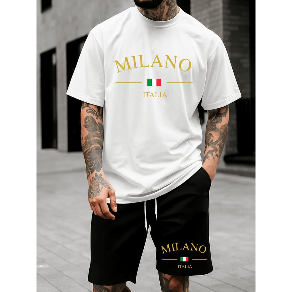 Conjunto Streetwear Milano Italia Camisa 100% Algodão & Short Preto Tactel Mauricinho