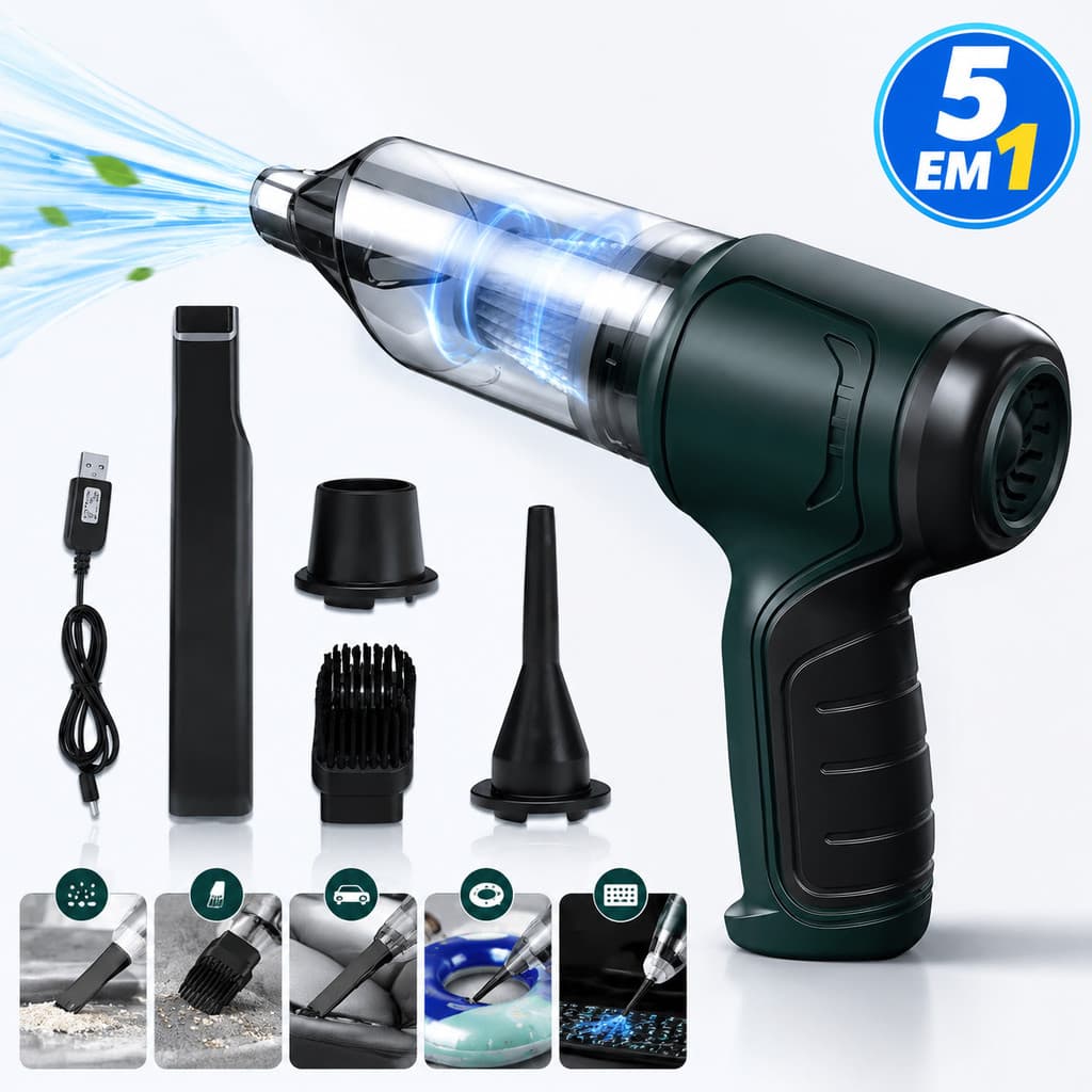 Aspirador Portátil 5 em 1 Sem Fio USB Recarregável 120W Aspirador Automotivo Para Carro Casa Limpeza Multifuncional