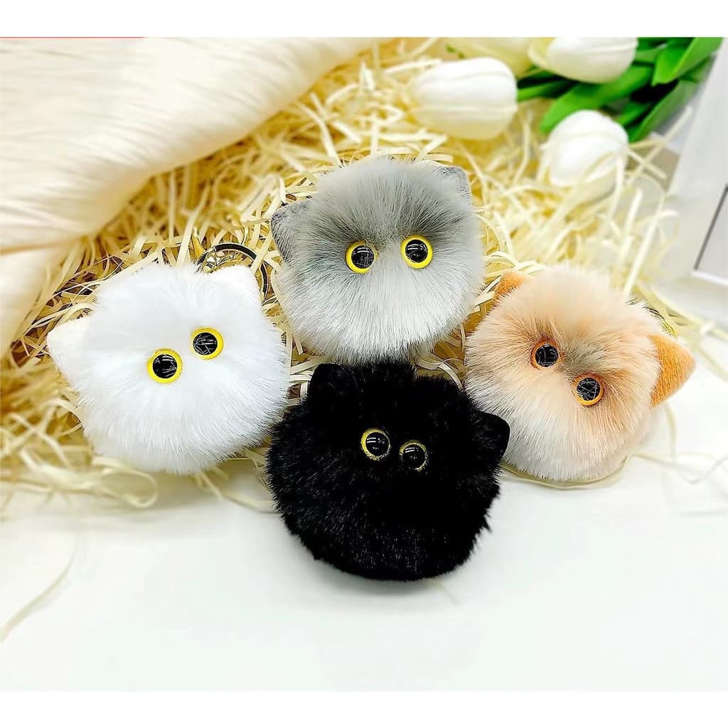 Chaveiro De Pelúcia Gato Bonitinho Cabeça De Doce Pompom Animal Para Mulher Bolsa De Moda Encanta Acessórios Presentes D