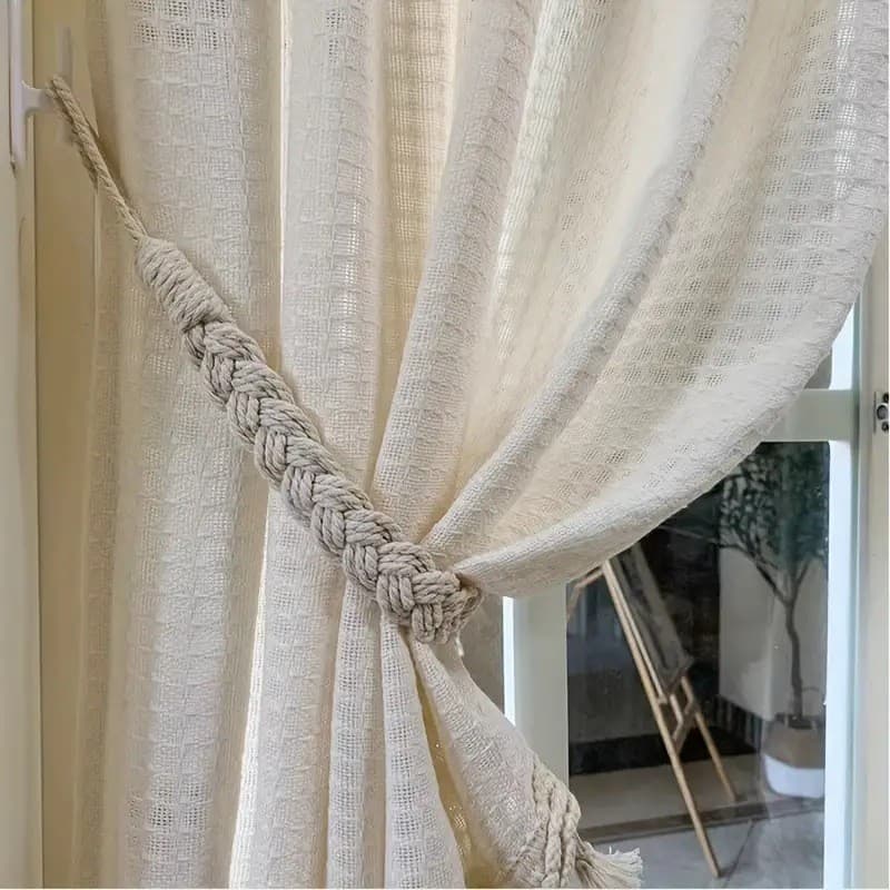 Laços de cortina de corda de algodão e linho em estilo nórdico simples, feitos à mão, para organizar cortinas.