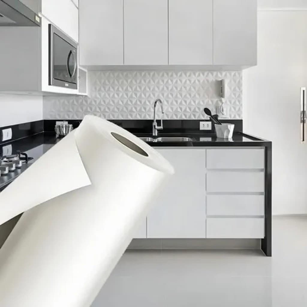 Papel de Parede Adesivo PVC Impermeável Branco Liso ou Marmorizado Autocolante 5 Metros
