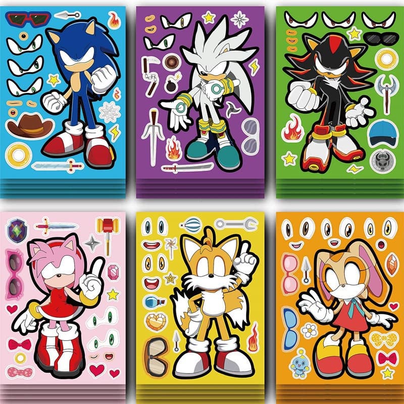 12 Unidades/Conjunto Sonic The Hedgehog Faça Seu Próprio Rosto DIY Quebra-Cabeça Adesivo Decoração De Festa