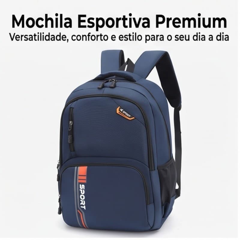 Mochila Esportiva Premium com Bolsos Laterais e Costas Transpiráveis - Ideal para Trabalho e Estudo