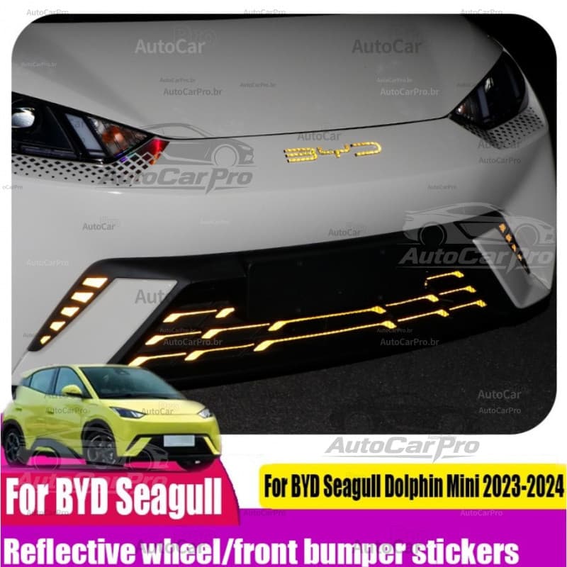 Adesivos Refletivos BYD Dolphin/Dolphin mini, Acessórios de Decoração para Carro, Adesivos Luminosos para Para-choq