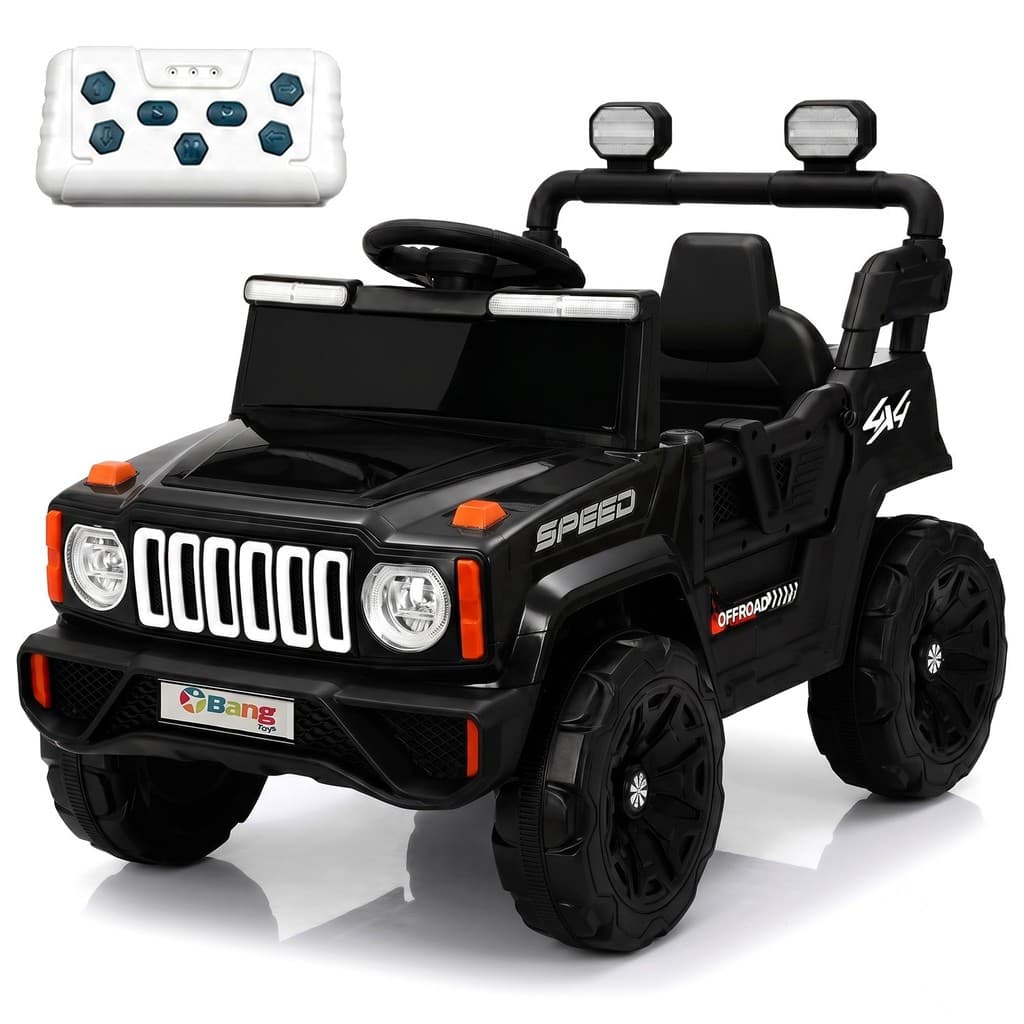 Carro Jipe Off Road Elétrico 12V Preto Infantil Controle Remoto Música - Bang Toys