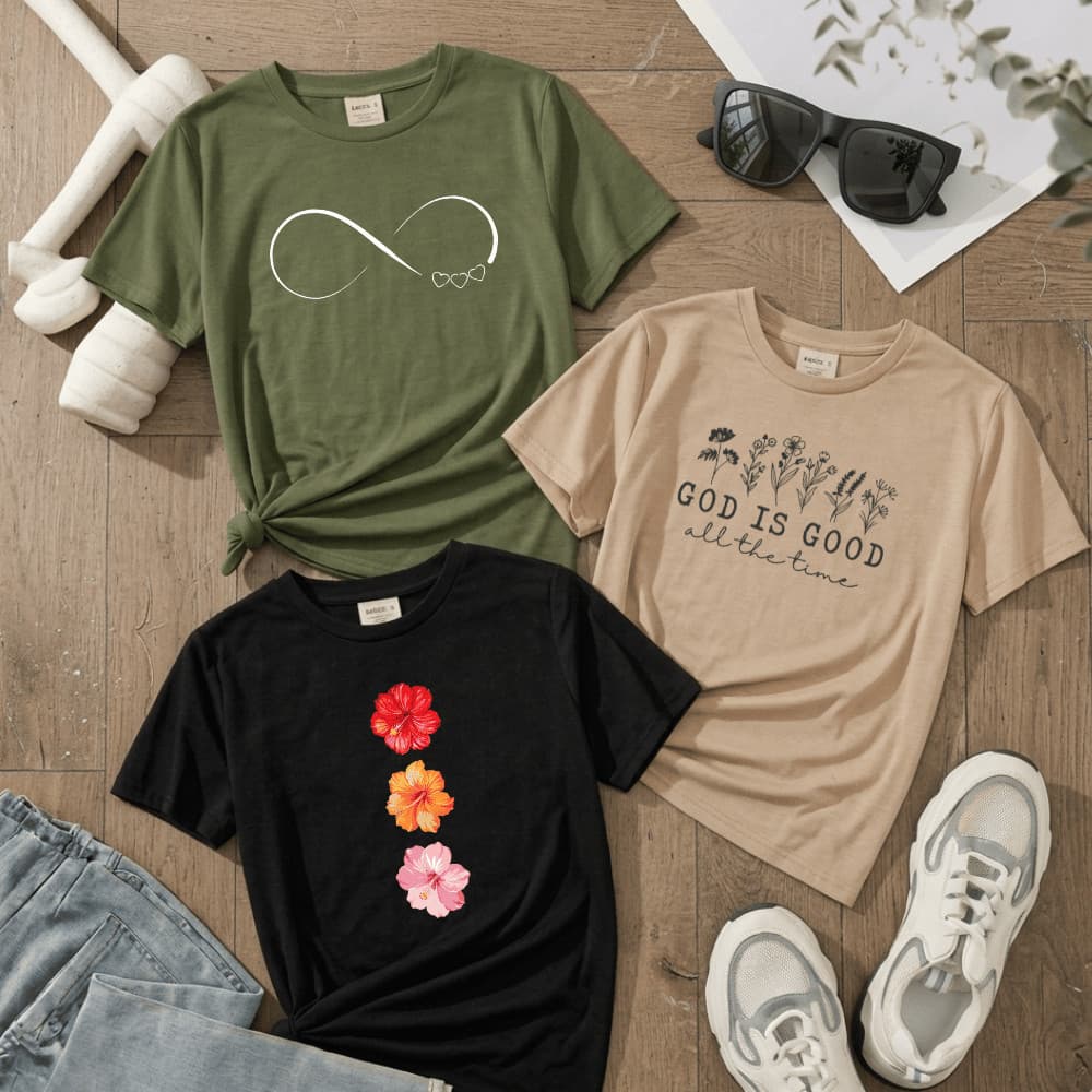 Kit 3 Camisetas Feminina de Algodão Tendencia California Floral Namaste Elegante Tumblr Malha Premium T-shirts