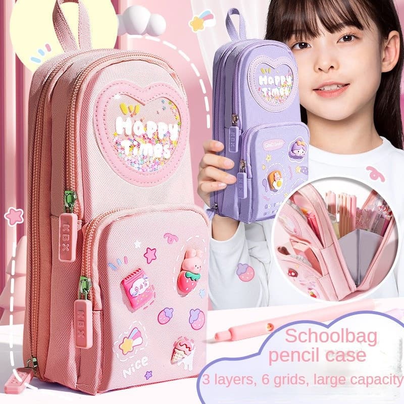 Estojo de lápis estilo mochila escolar, estojo de lápis de grande capacidade, estojo de lápis simples e fofo.