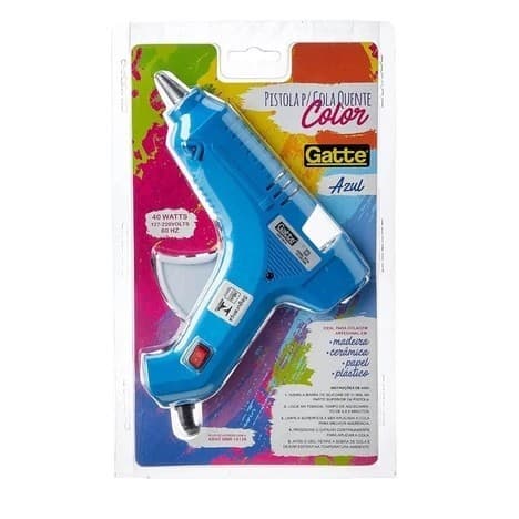 Pistola para Cola Quente Cor Azul Grande 11mm Gatte para Artesanato e Reparos 40w Bivolt Com Botão
