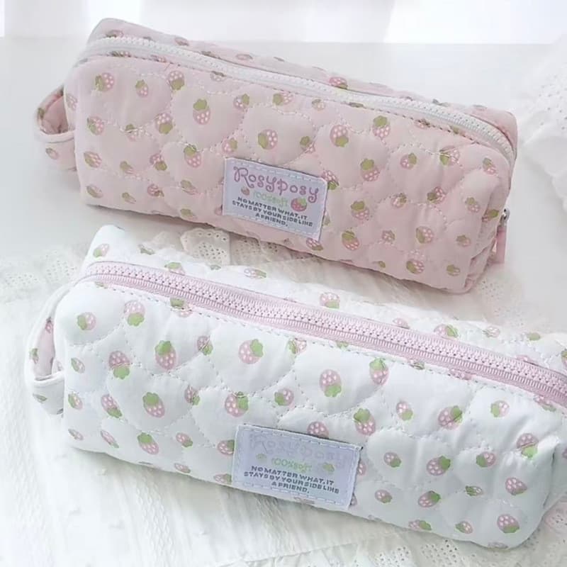 Estilo coreano creme morango lápis caso ins menina bonito de alto valor portátil saco de papelaria grande capacidade est