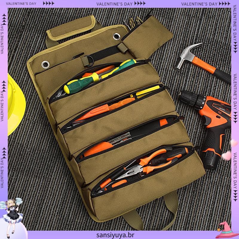 Bolsa de ferramentas dobrável tipo rolo, bolsa de ferramentas de reparo portátil, bolso multifuncional, bolsa de armazen