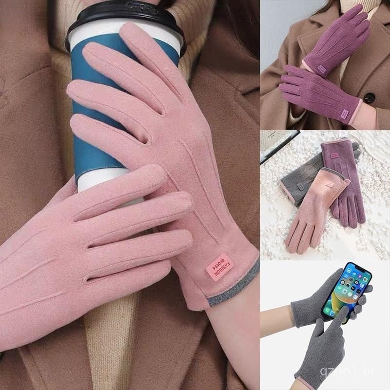 [Dhiint] Mulheres Inverno Grosso Luvas De Pelúcia Moda Camurça Quente Ao Ar Livre Guantes Senhora Touchscreen Condução E