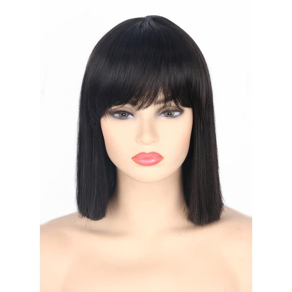 Perucas Femininas Topcosplay, Peruca Curta Preta com Franja, Cabelo Liso, Perucas para Fantasias de Halloween e Festas