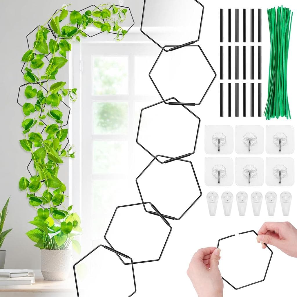 Hysagtek Chain Trellis for Climbing Plants Indoor & Outdoor, 18 Pcs Plant Trellis with Connect-Hooks, No-Trace Nails & W