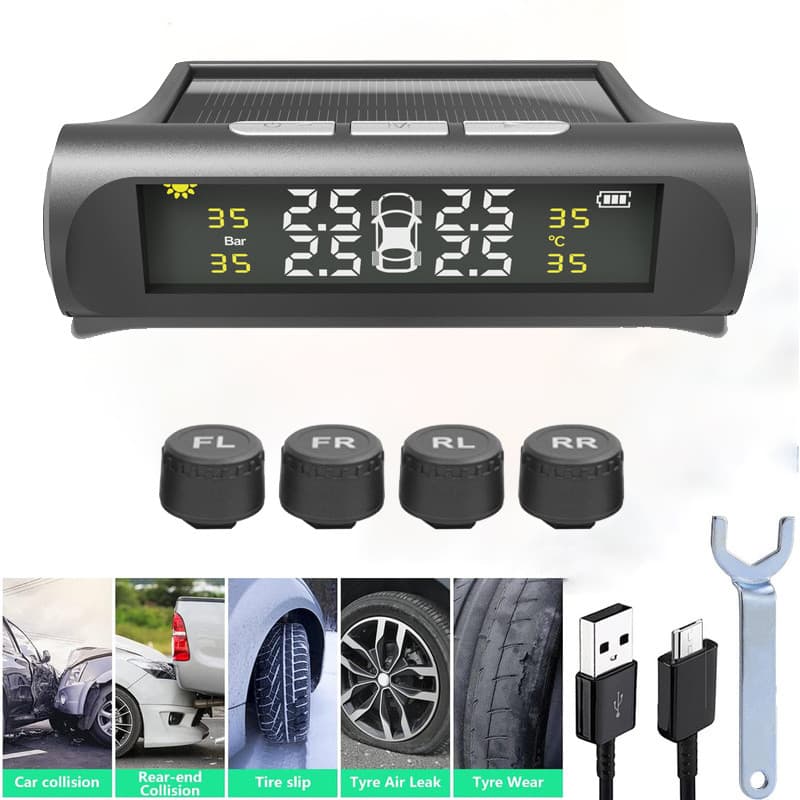 Monitor De Pressão Dos Pneus Do Carro TPMS Monitoramento Inteligente Em Tempo Real Externo Sem Fio Solar Detecção.