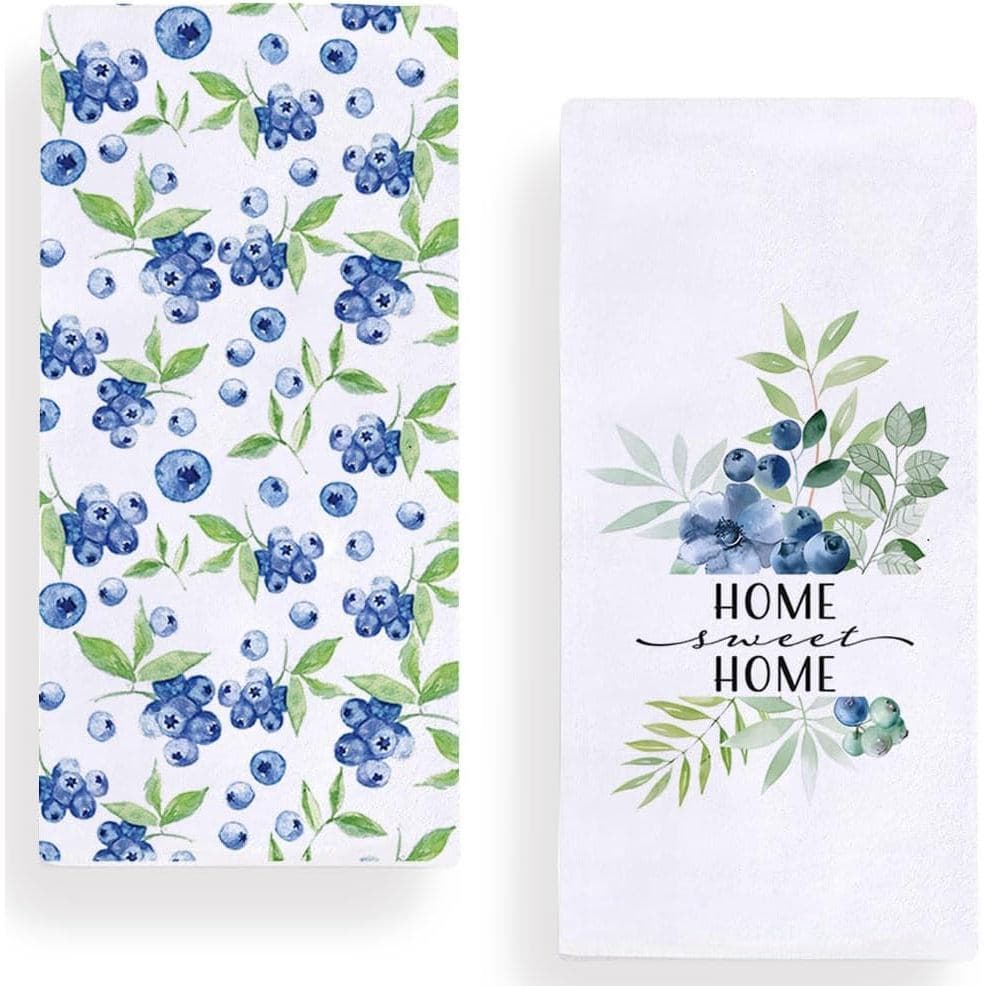 Secarond Home Sweet Home Toalhas de Cozinha e Louça em Aquarela com Estampa de Mirtilo, 18x28 Polegadas, Decoração Azul