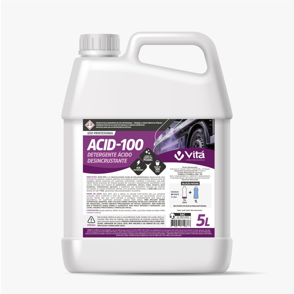 Detergente Ácido Desincrustante Concentrado Limpa Baú Chassi Alumínio Roda Automotivo LM Intercap 5L Diluição 1:100