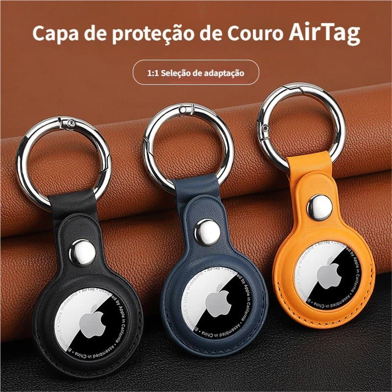 Capa Case com Chaveiro para Airtag em Couro Case Air Tag Anti-perda rastreador