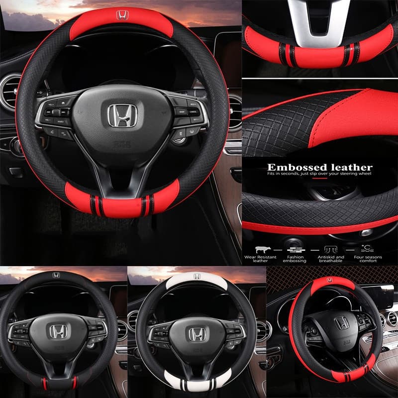 Capa de Volante Honda em Fibra de Carbono e Couro, Acessórios para Interior de Carro, Compatível com Jazz, City, Civic,