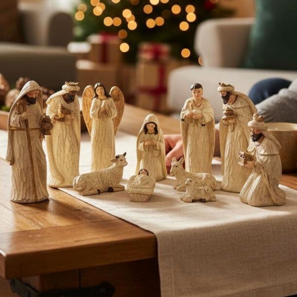 Presépio Natal Resina Importada Decoração 15cm Creme Luxo 11 peças