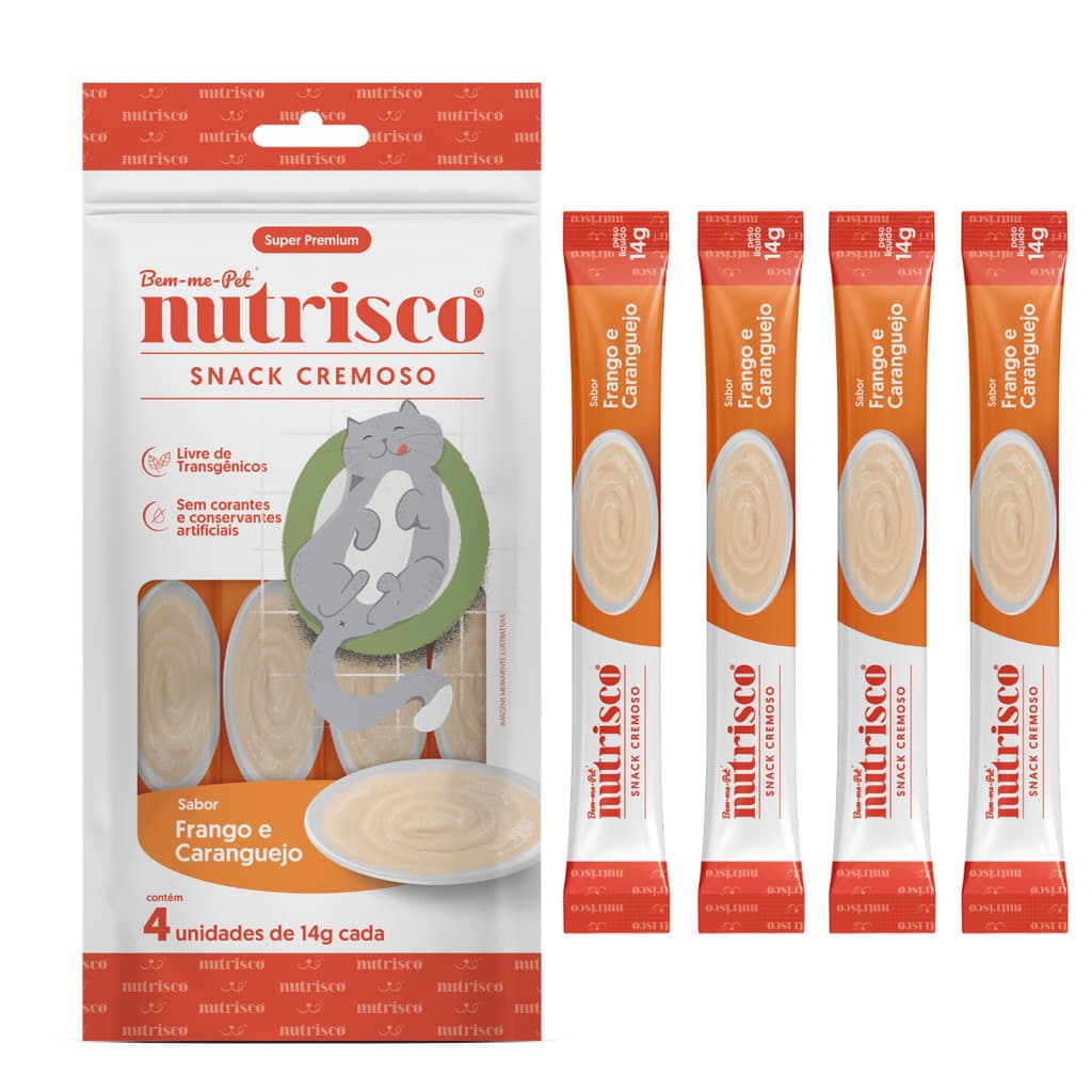 Kit Nutrisco Petisco Cremoso para Gatos sabor Frango e Caranguejo C/ 4 tubos de 14g cada igual churu