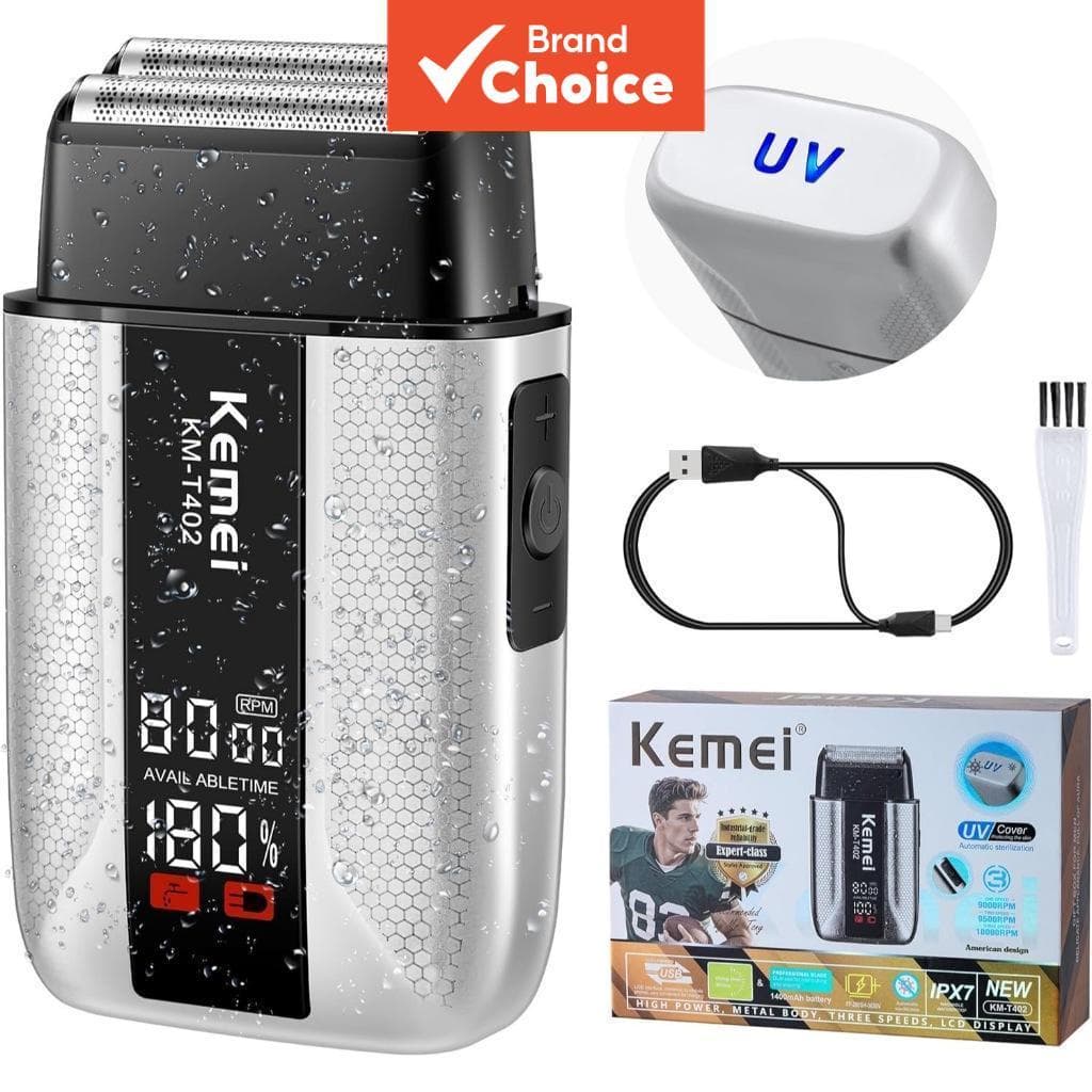 Kemei T402 Barbeador Elétrico Profissional de Folha para Homens, À Prova D'Água, Lâmina Recíproca para Raspar a Cabeça,