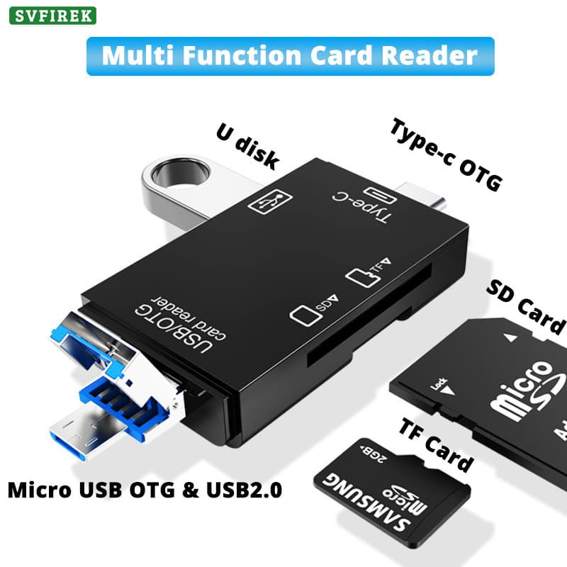 Leitor De Cartão OTG 6 Em 1 USB2.0 Type C Adaptador Micro USB ABS Plástico De Alta Velocidade 480Mbps Suporte TF SD 512G