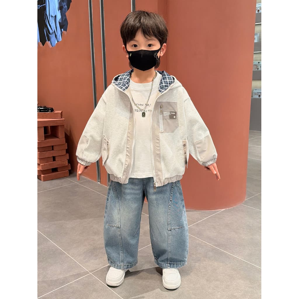 Crianças outono moda All-Match jaqueta com capuz 2026 novo estilo meninos roupas de outono bebê versão coreana jaqueta C