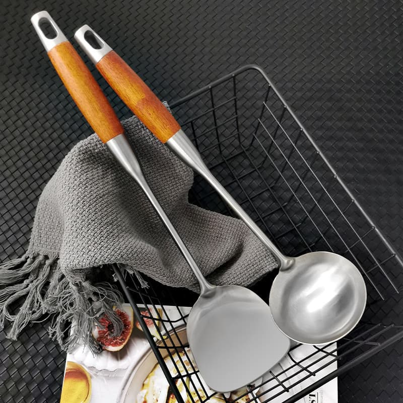 Grosso jacarandá grão lidar com utensílios de cozinha aço inoxidável Chef espátula colher sopa cozinhar ferramentas cozi