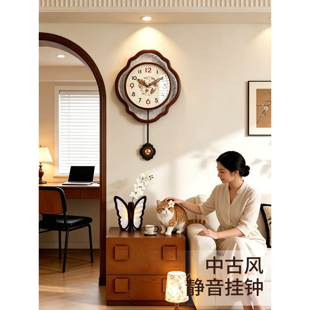 Relógio de parede estilo Medieval, relógio de parede francês para sala de estar, luxo, retrô chinês, luz de parede, luxo