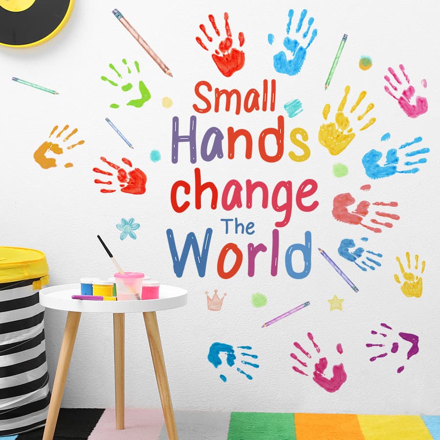 Adesivos de parede temporada escolar Handprint Graffiti frase em inglês auto-adesivo adesivos de parede jardim de infânc