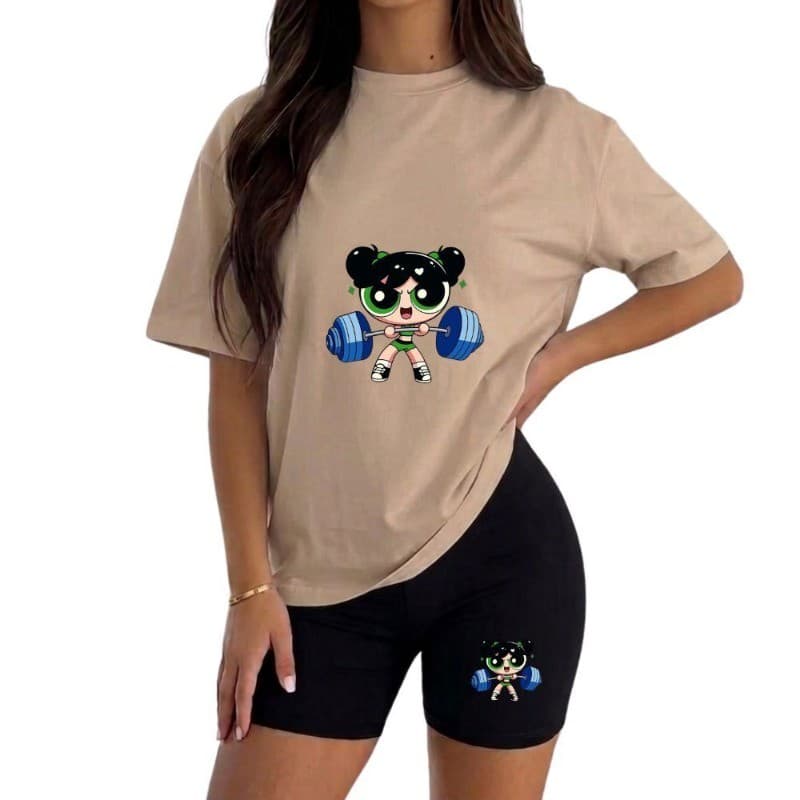 Conjunto Camiseta e Short Feminino Fitnees Academia Treino Caminhada Das Super Poderosas