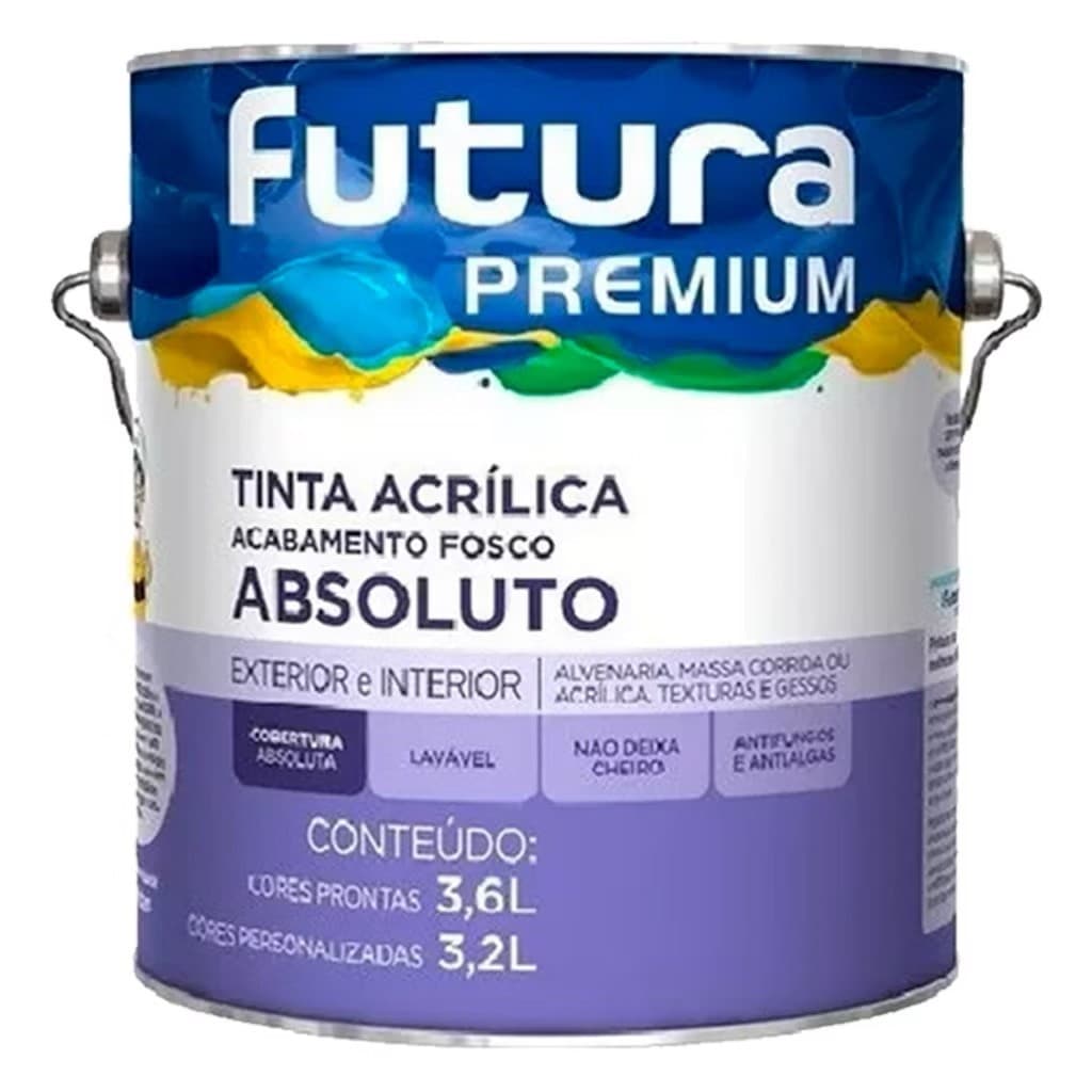 Tinta Látex Acrílica Fosca Premium Absoluto Futura 3,6L – Várias Cores