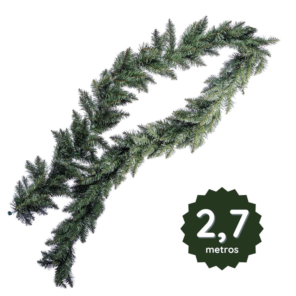 Festão Natalino Verde Premium 2,7m 230 Galhos Aramado Decoração Árvore Porta Guirlanda