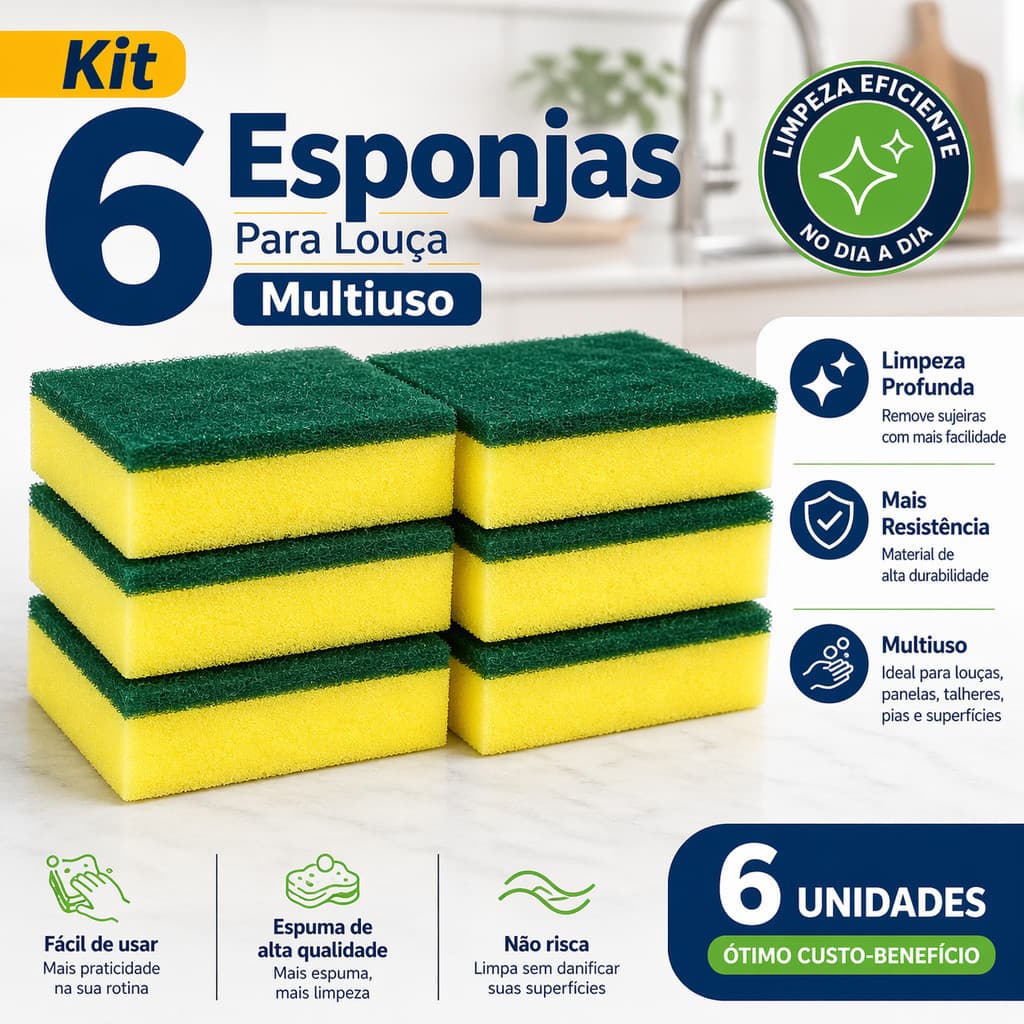 Kit 6 Esponjas Para Louça Multiuso Econômicas E Duráveis