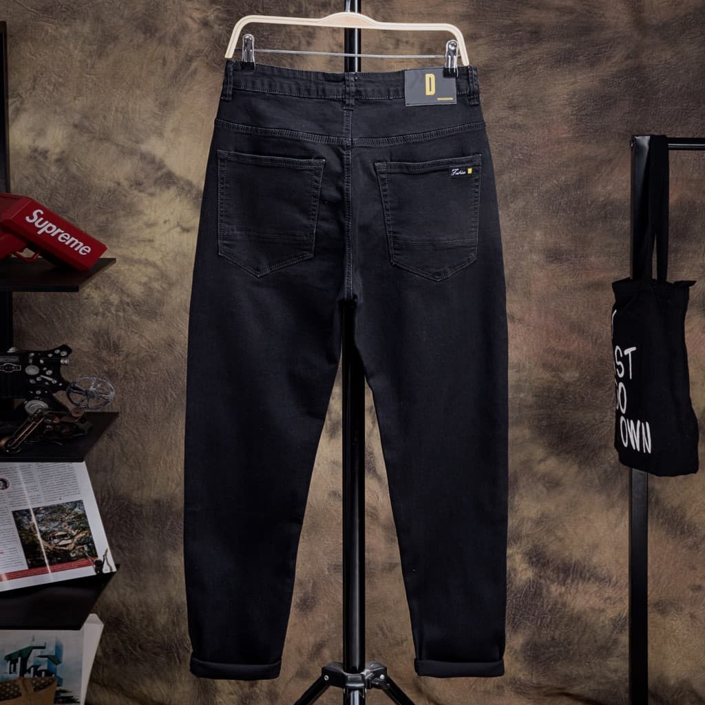 2026 outono solto puro preto Jeans masculino tamanho grande alta elasticidade gordura mais magro olhar mais gordura mais