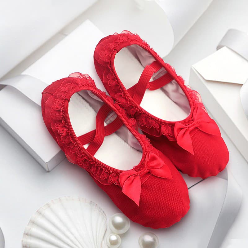 Sapatos de dança infantis meninas rendas vermelhas sapatos de sola macia prática das crianças sapatos de dança corpo ros