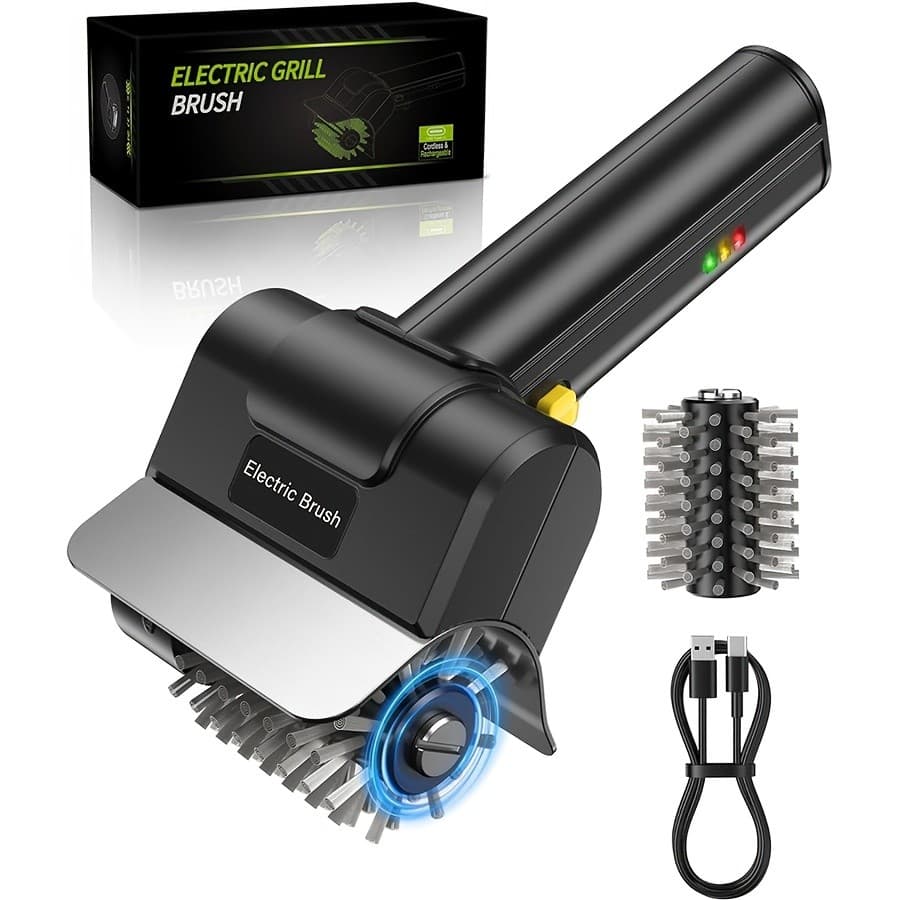 Limpador de Churrasqueira Elétrico Sem Fio, Escova Elétrica Recarregável para Churrasqueira, 1500 RPM, 100 minutos de au