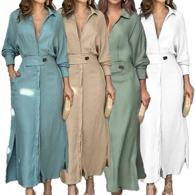 Vestido Elegante Slim de Manga Longa em Cor Sólida 2026 9624 RZFS