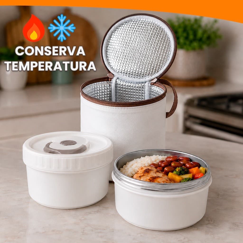 Kit Bolsa Porta Marmita Térmica 2 Potes 330 e 430ML Lancheira Revestimento Térmico Almoço Trabalho