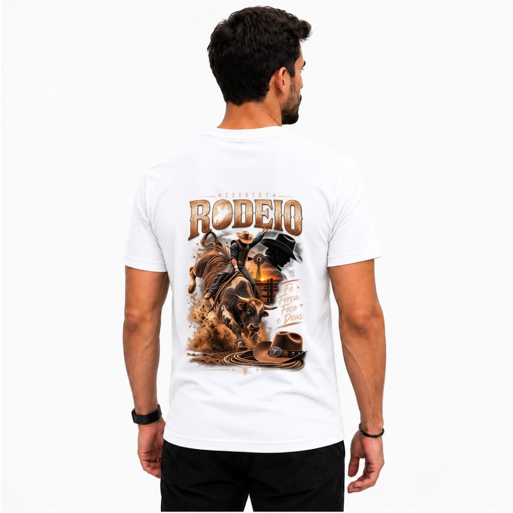 Camiseta Branca Country Rodeio Cowboy Texas  Algodão