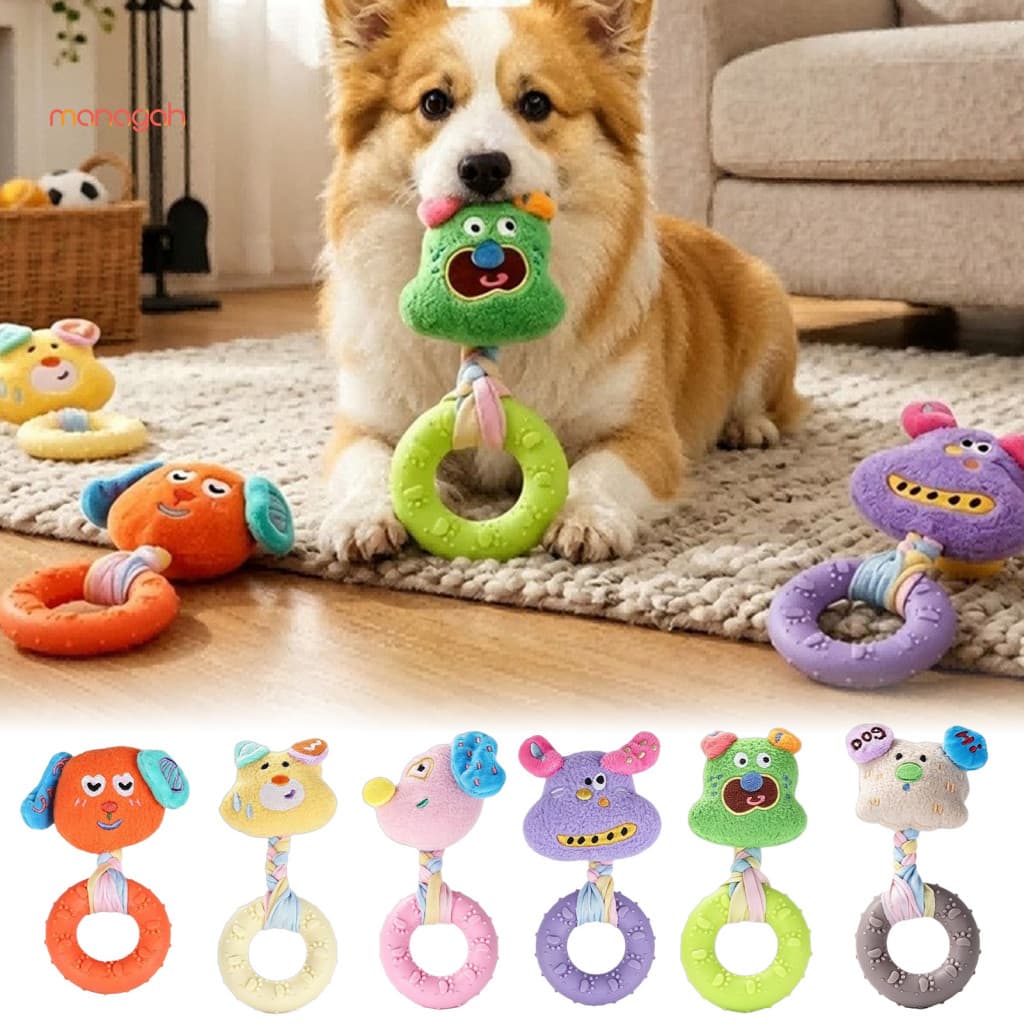 Brinquedos De Pelúcia De Produção De Som Bonito , Acessórios De Mastigação Para Limpeza De Dentes , Anel TPR Durável Cãe