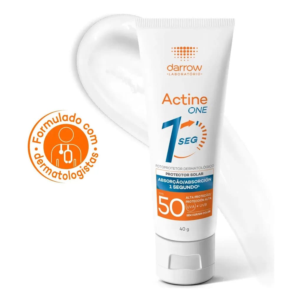 Protetor solar facial dermatológico Darrow Actine One, protetor solar SPF50  40g