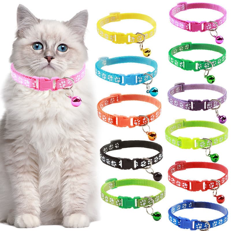 Coleira colorida para animais de estimação, coleira para filhotes e gatinhos, coleira para gatos com estampa de pata e s