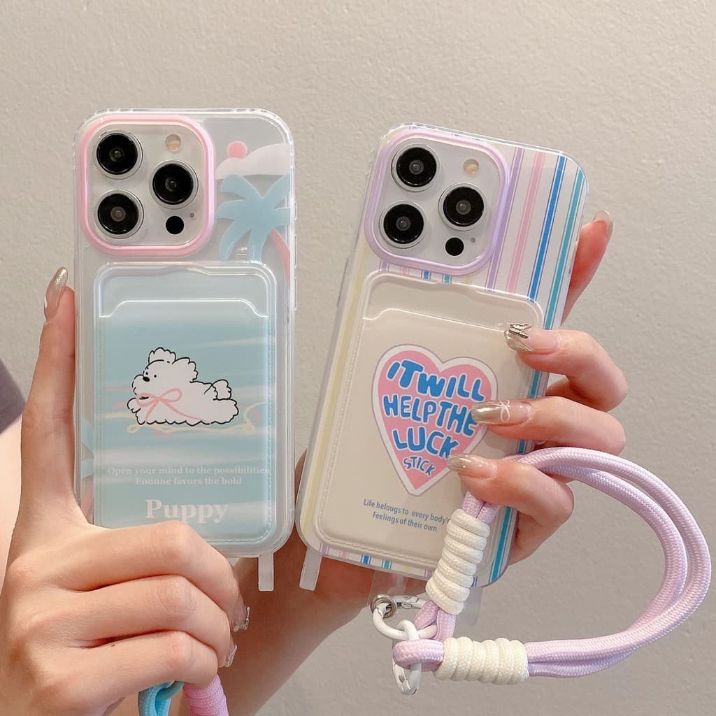 Suporte de cartão estilo coreano adequado para iphone17pro capa de telefone de desenho animado Apple 16 cordão 13 capa p