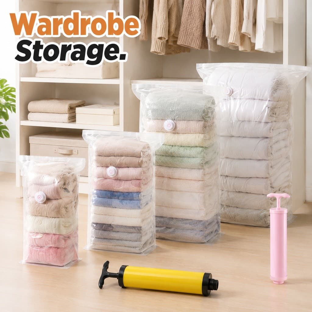 1PC Sacos De Compressão A Vácuo De Vários Tamanhos Com Bomba Para Roupas De Cama E Organização De Armazenamento Doméstic