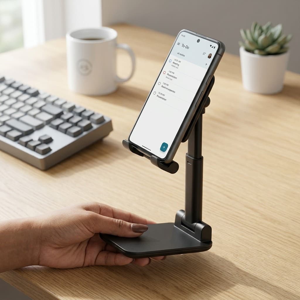 Suporte Dobrável De Mesa Para Aparelhos Celulares E Tablets Com Base Antiderrapante Firme