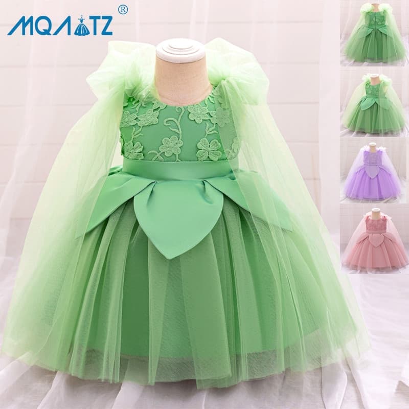Vestido de Batismo e Primeiro Aniversário Tinker Bell para Menina, Vestido de Princesa com Flores, Vestido de Festa em T